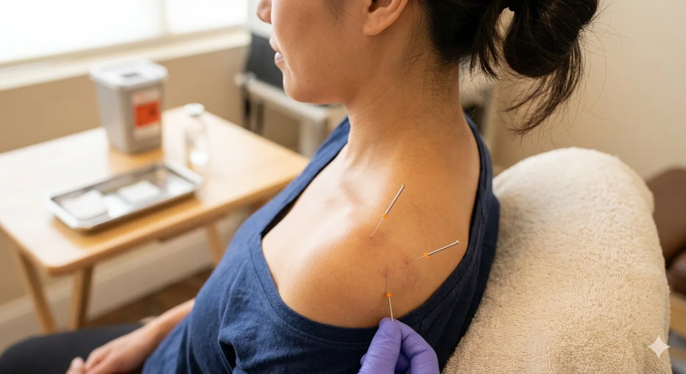 Acupuncture needles placed during a neck treatment