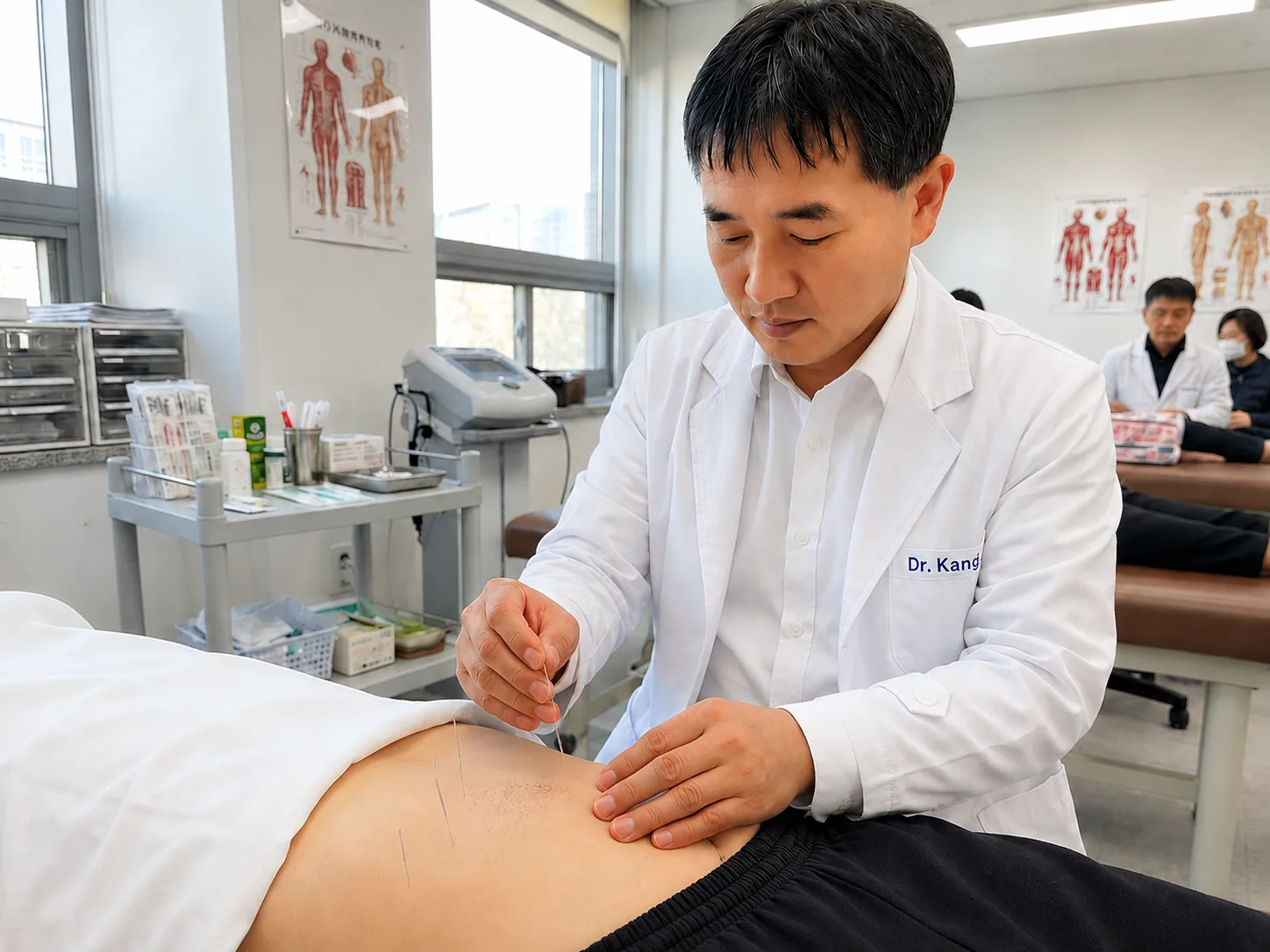 Dr. Kang preparing an acupuncture treatment